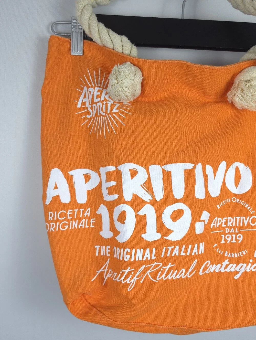 Aperol Spritz Cotton Beach Bag Tote Chunky Rope Handle